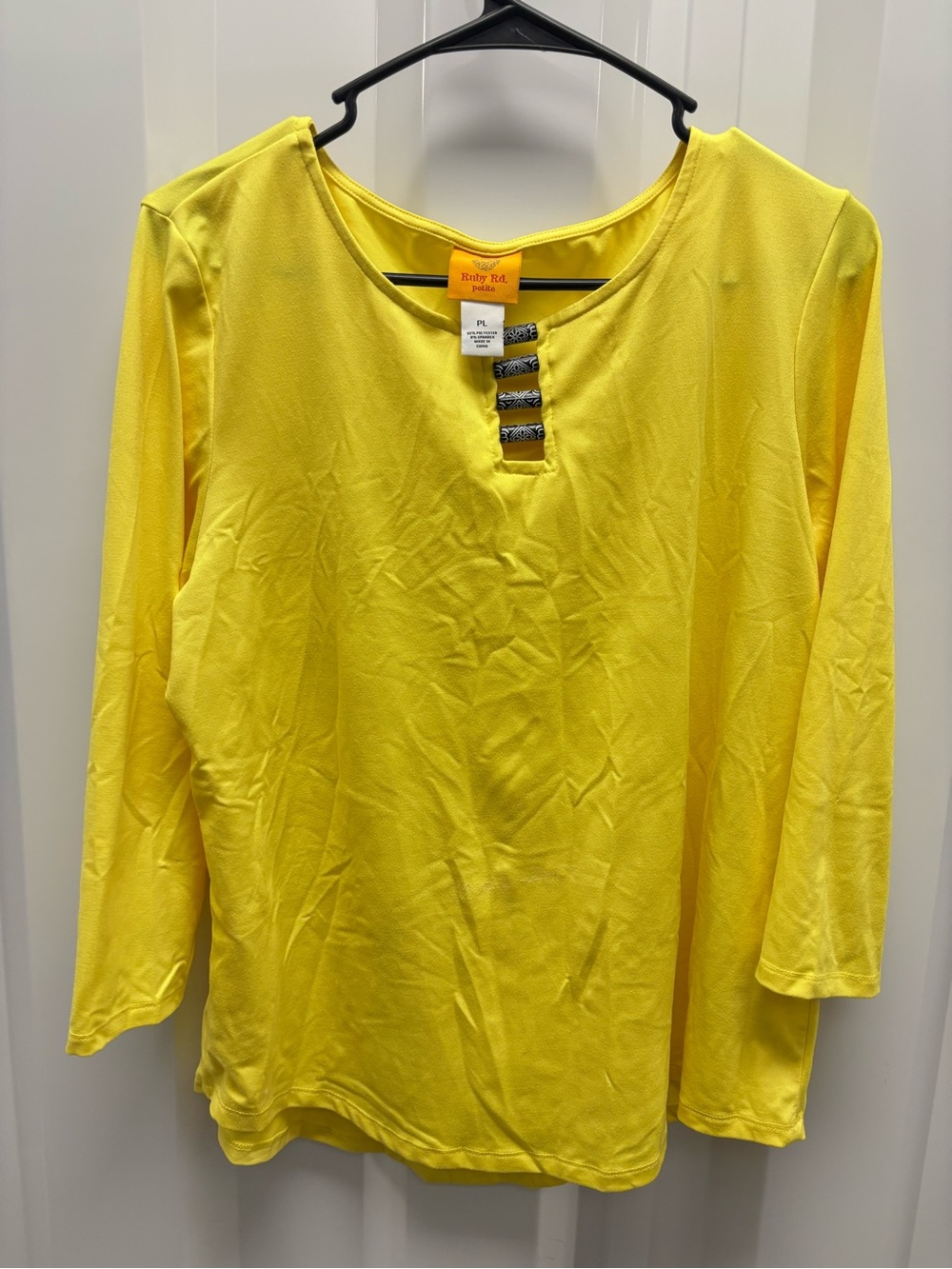 Ruby Rd. Bright Yellow Long-Sleeve Notch-Neck Top with Tab Detail